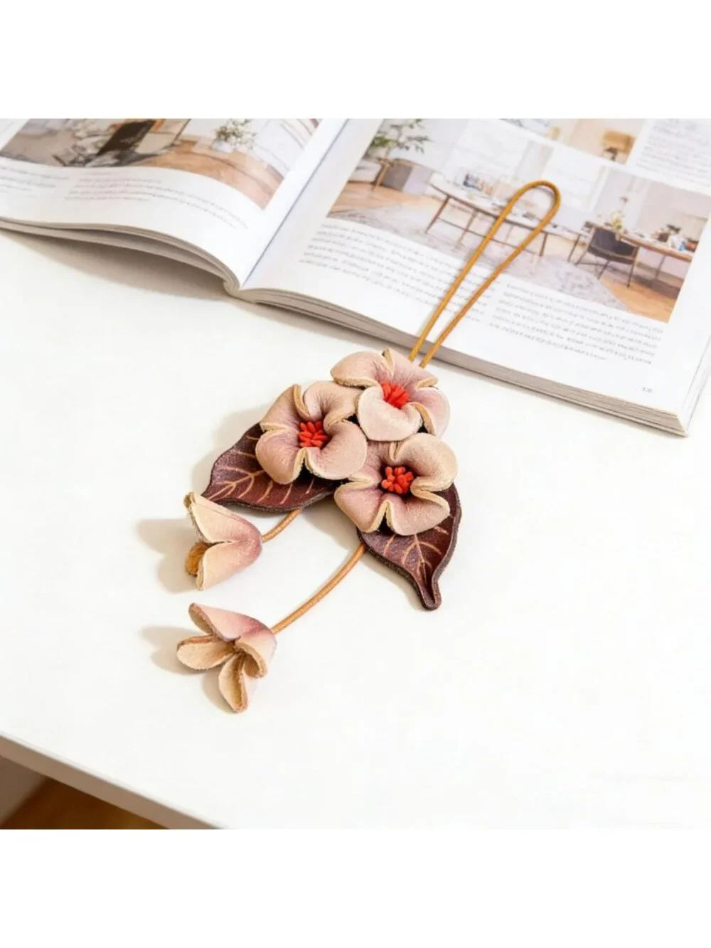 Boho Genuine Leather Flower Keychain | Cute Handbag & Purse Charms for Women